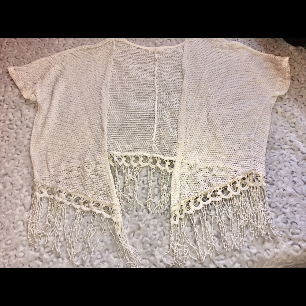 White Cream Crochet Kimono Cardigan